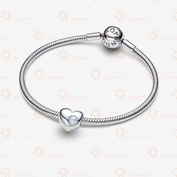 Pandora Engravable Sea Aqua Blue Stone Heart Charm - Picture 2 of 3
